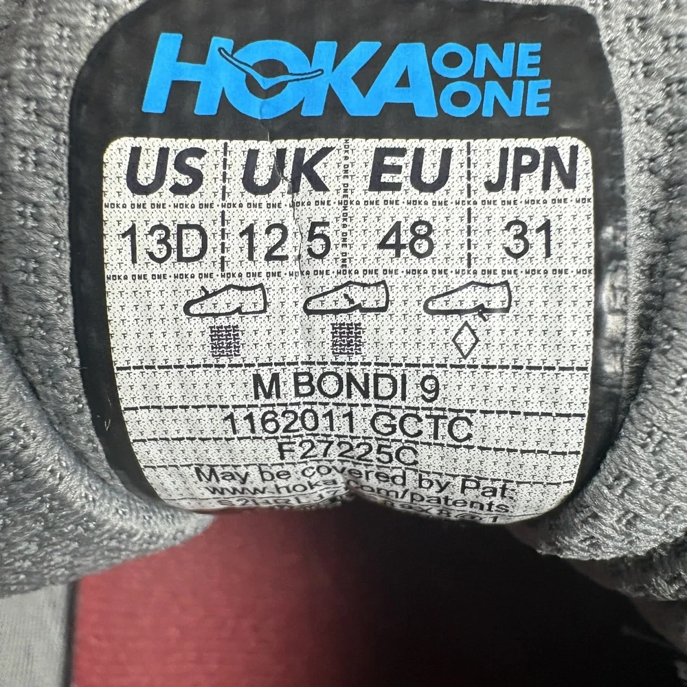 Hoka Bondi 9 Gray Mens US Size 13 EUR 48 1162011 GCTC Running Shoes